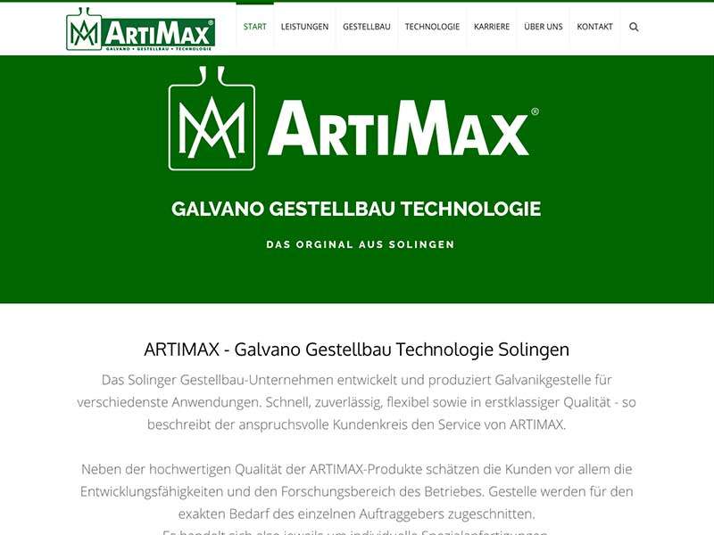 Webdesign für ARTIMAX  Solingen